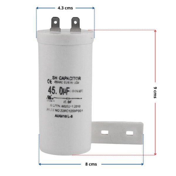 Capacitor de 45uf para lavadora Mabe y Centrales - Imagen 2