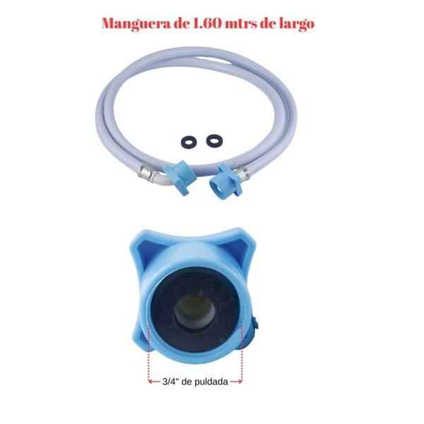 Manguera racor azul entrada de agua universal para lavadoras - Imagen 2