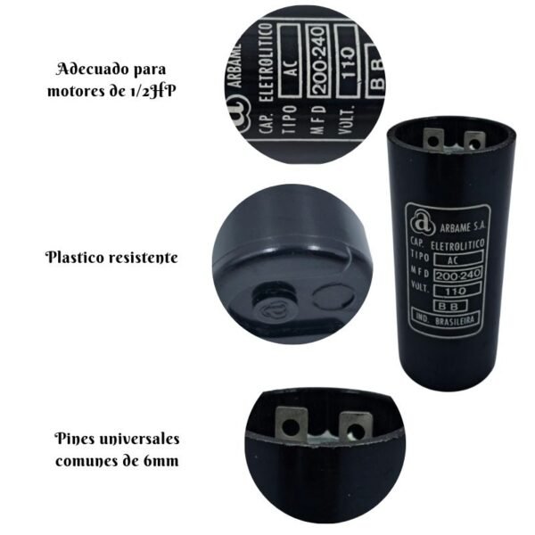 caracteristicas del capacitor de 200 a 240uf