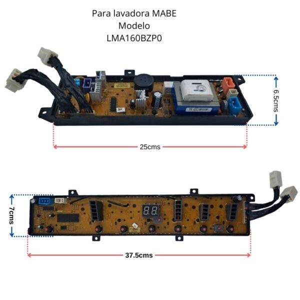 Medidas de la tarjeta doble para lavadora mabe digital