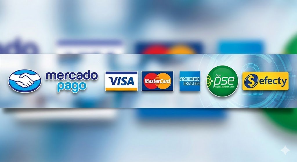 Métodos de pago Mercado Pago, Visa, Mastercard, PSE, Efecty